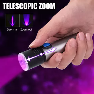 ไฟฉาย LED 395nm UV 3 โหมดซูมชาร์จกันน้ํา Pet Stain Finder สีดํา