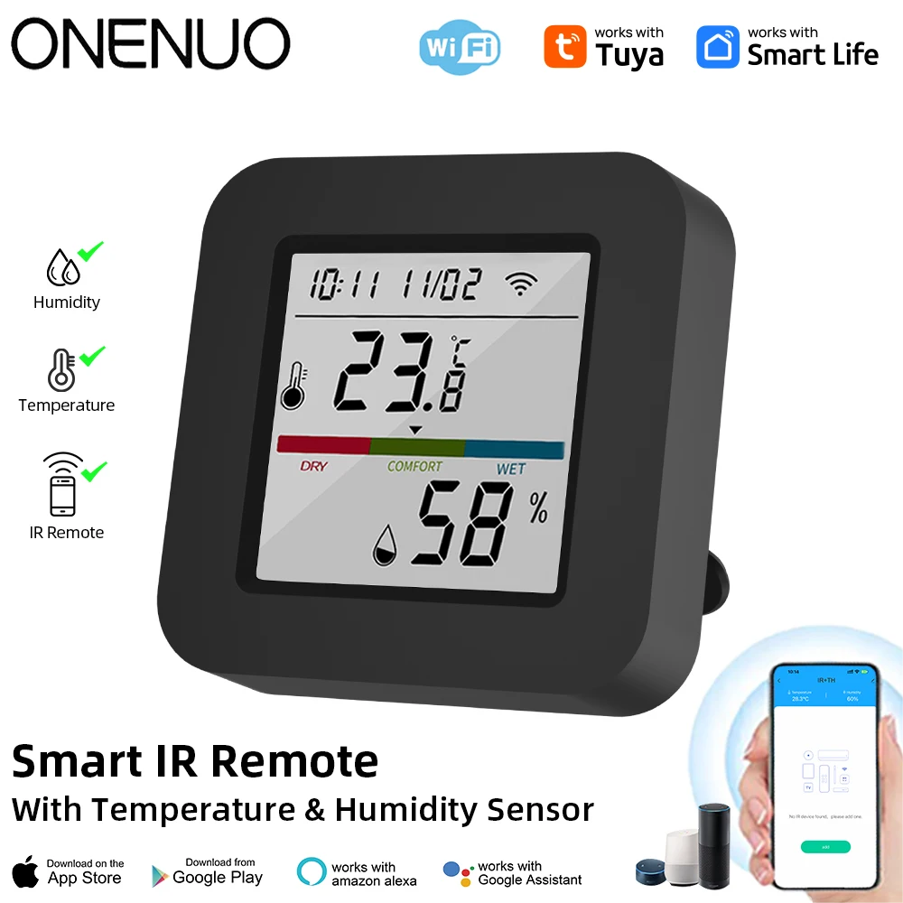 Onenuo Tuya สมาร์ทมหาวิทยาลัยรีโมทคอนโทรลอินฟราเรดพร้อมทีวี/เครื่องปรับอากาศอุณหภูมิความชื้นเซนเซอร์, คูเปอร์กับ Alexa Google