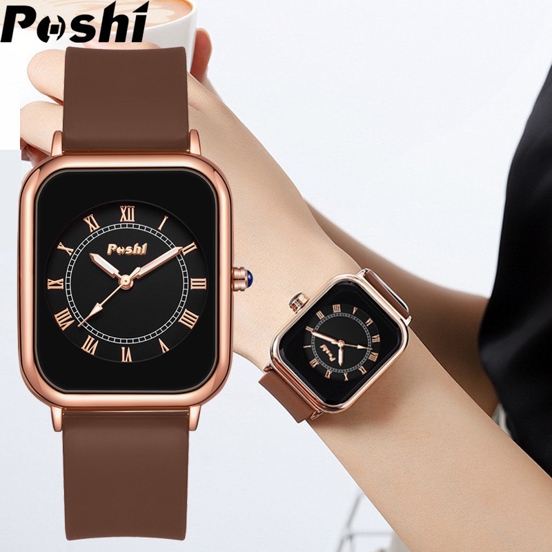 Poshi ของแท้ นาฬิกาข้อมือควอตซ์ สายซิลิโคน ทรงสี่เหลี่ยม กันน้ํา หรูหรา สไตล์เกาหลี แฟชั่นเรียบง่าย สําหรับผู้หญิง
