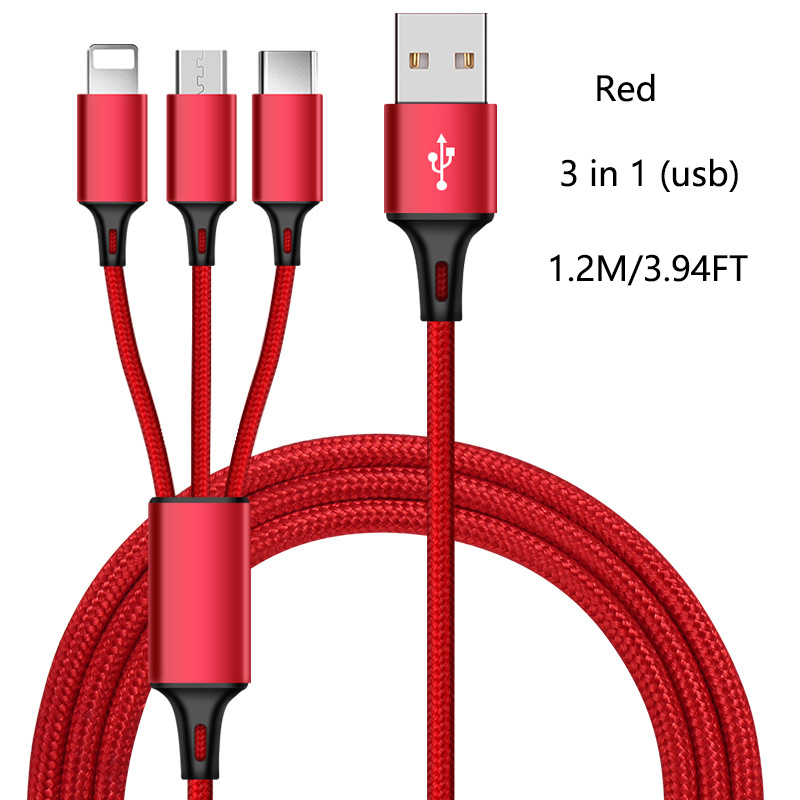 สายชาร์จ USB สามในหนึ่งเดียว 2A, Type C, Micro USB สามารถจ่ายไฟให้กับอุปกรณ์ 3 เครื่องในเวลาเดียวกัน