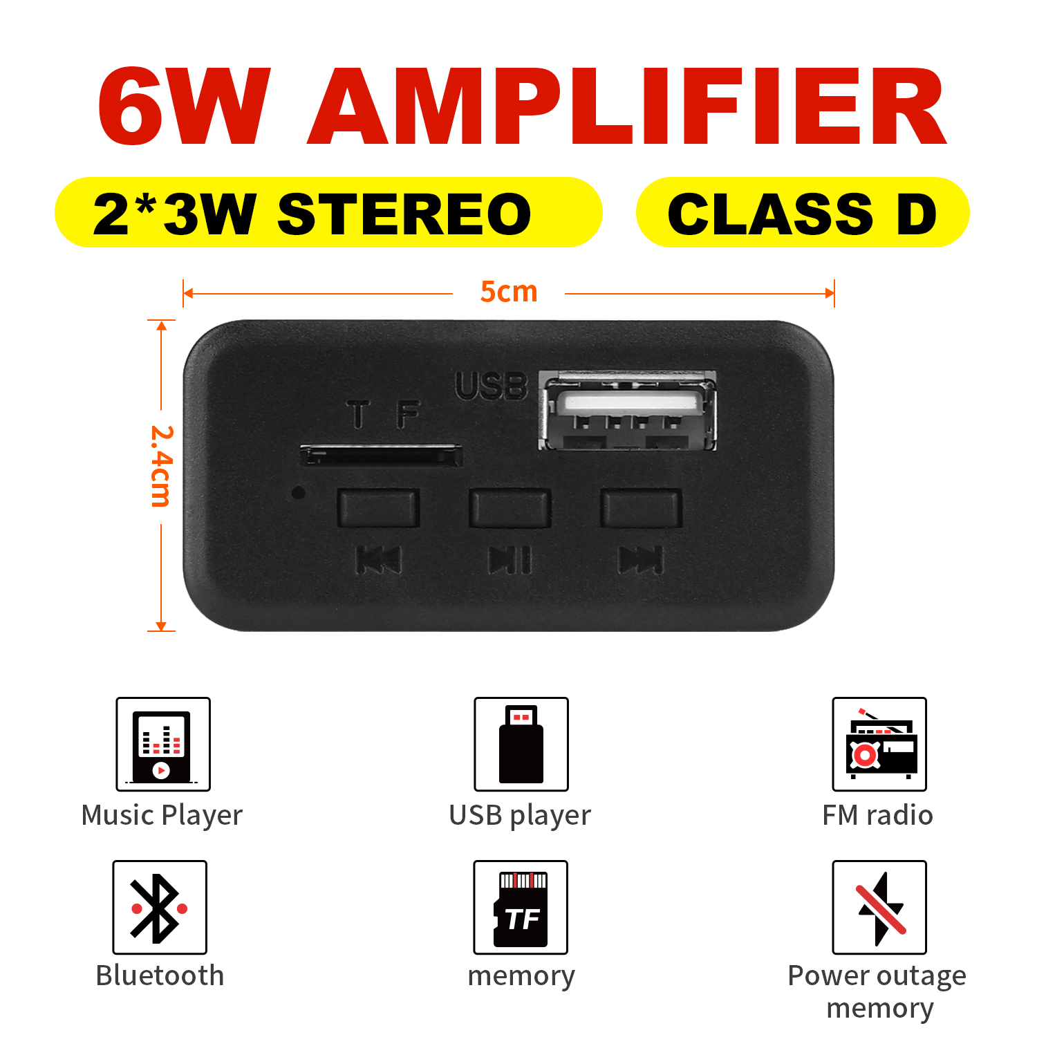 บอร์ดถอดรหัสเครื่องขยายเสียง DC 5V 6W MP3 2*3W บลูทูธ 5.0 USB โมดูลวิทยุ FM AUX แฮนด์ฟรี สําหรับลําโพงรถยนต์