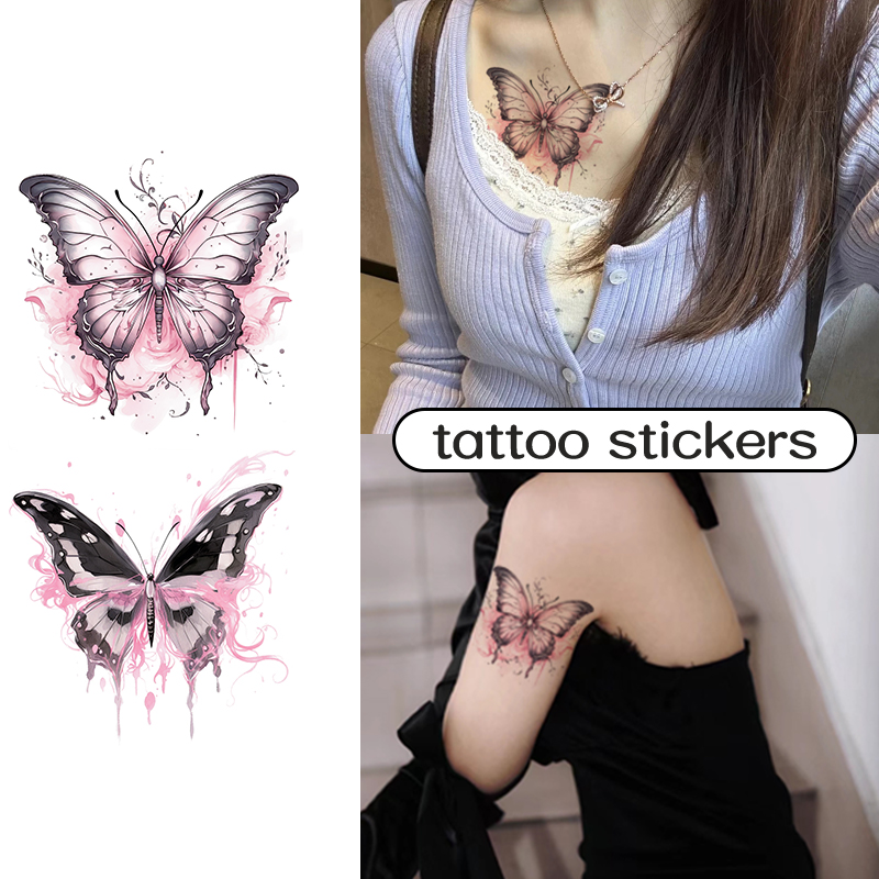 สติกเกอร์รอยสักชั่วคราว ลายผีเสื้อ กันน้ํา ติดทนนาน สําหรับผู้หญิง