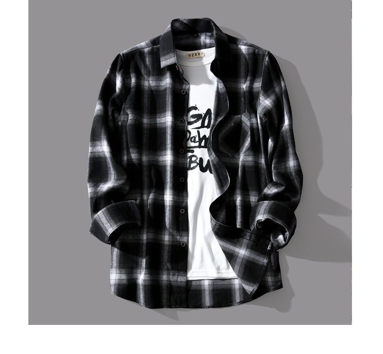 เสื้อแจ็กเก็ตแขนยาวลําลอง ทรงหลวม ลายสก๊อต แฟชั่นฤดูใบไม้ผลิ สําหรับผู้ชาย