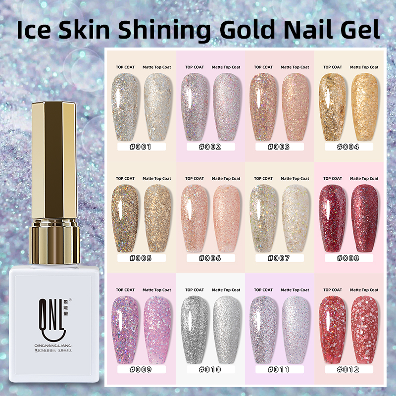 Qnl 9ml Ice Skin Shining Glitter polish Gel Nail Care Sparkling Sheet Phototherapy Gel Ice Skin Glitter Nail Art Gel High Gloss Gel polish