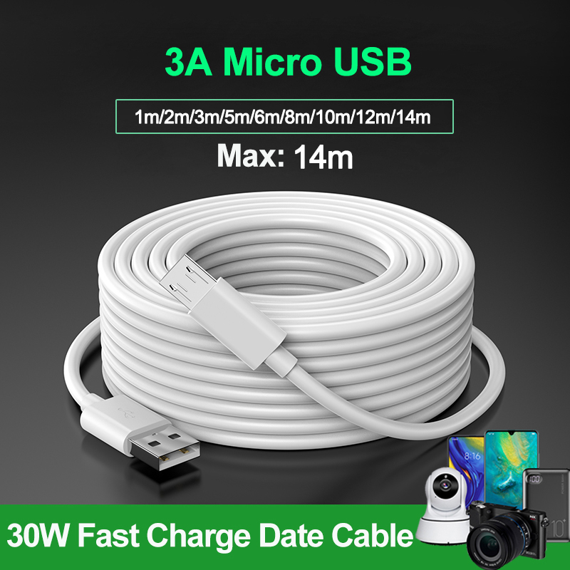 ซื้อ สายเคเบิล Micro USB ยาว 1 เมตร - 14 เมตร สําหรับพาวเวอร์แบงค์ Xiaomi กล้องมอนิเตอร์ โทรศัพท์มือถือ พาวเวอร์แบงค์ บันทึกการขับขี่ โปรเจคเตอร์ สายต่อสายชาร์จ