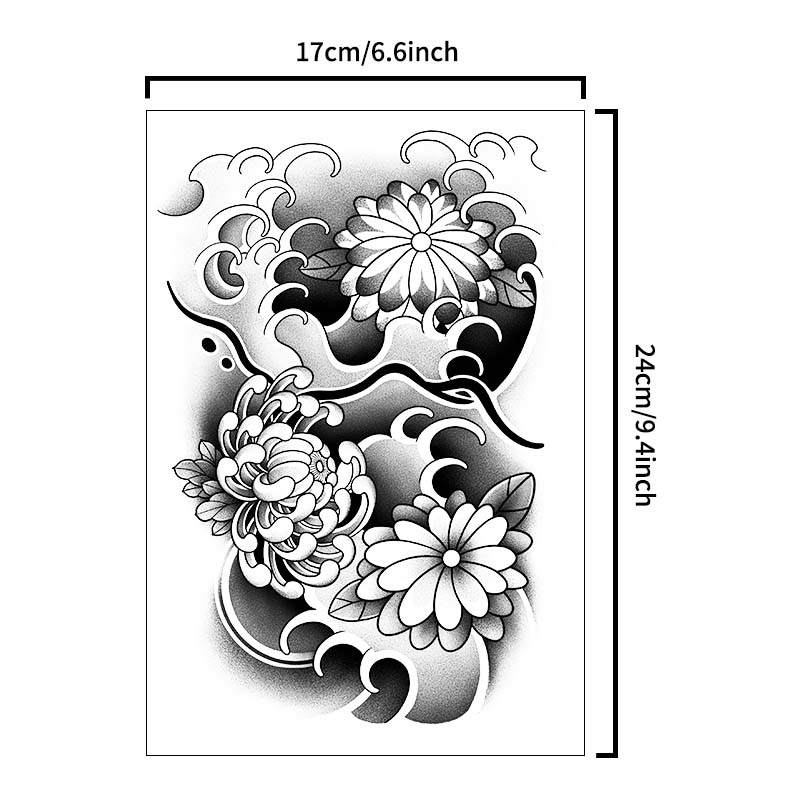 โอเชี่ยนคลื่นดอกไม้สติกเกอร์รอยสักชั่วคราวกันน้ําติดทนนานหนึ่งถึงสองสัปดาห์สําหรับผู้ชายและผู้หญิง - รูปที่ 3