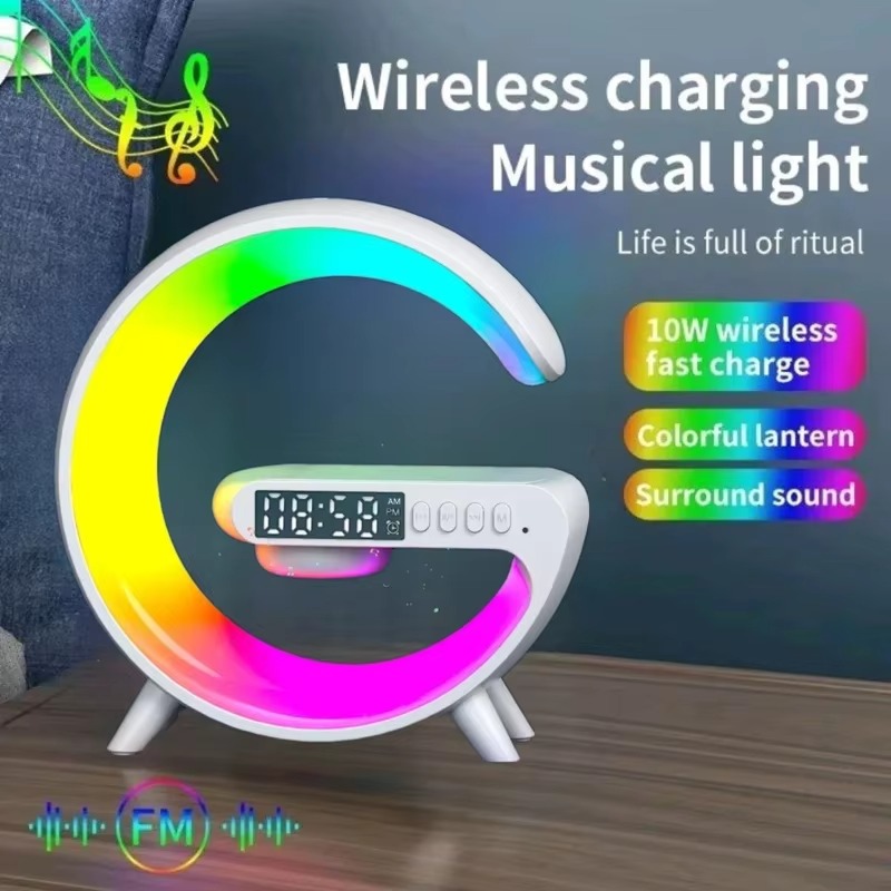 4in1led บรรยากาศ RGB เครื่องชาร์จไร้สายลําโพงบลูทูธโคมไฟตั้งโต๊ะมากกว่า 10 โหมดสีอ่อน