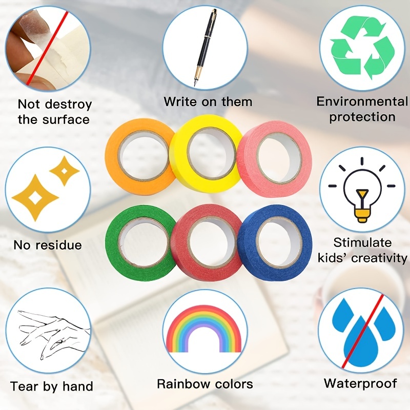 เทปกาวสีรุ้ง 16 หลา ต่อม้วน 6 ม้วน สําหรับตกแต่งงานหัตถกรรม DIY - รูปที่ 3