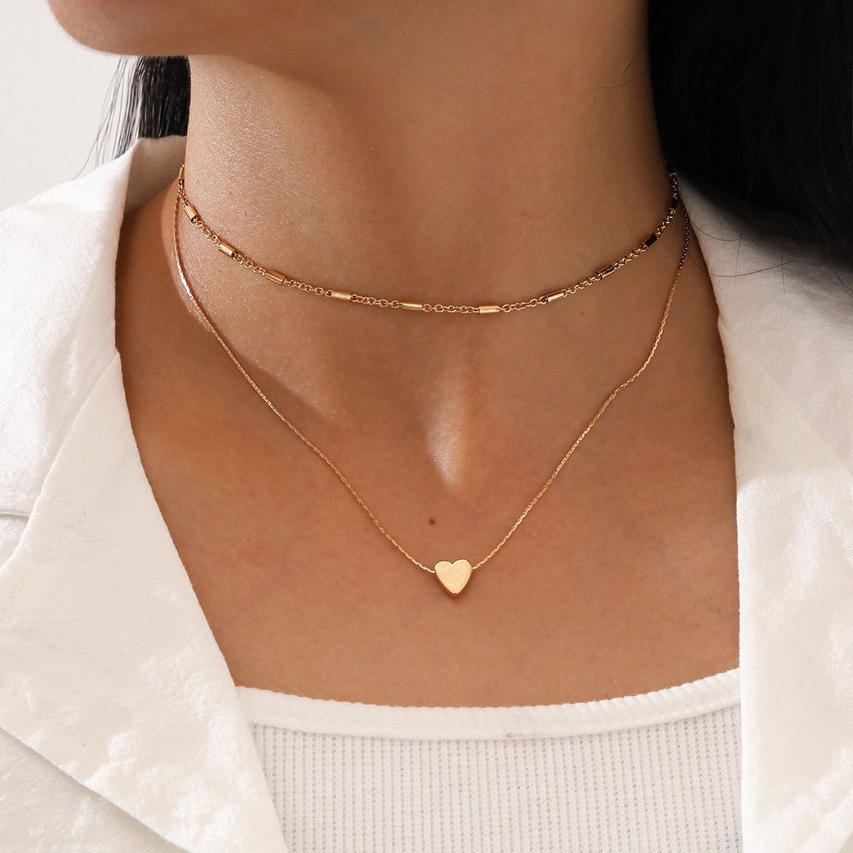 Minimalist Layering Heart จี้สร้อยคอผู้หญิง Dainty Clavicle Chain เครื่องประดับอินเทรนด์