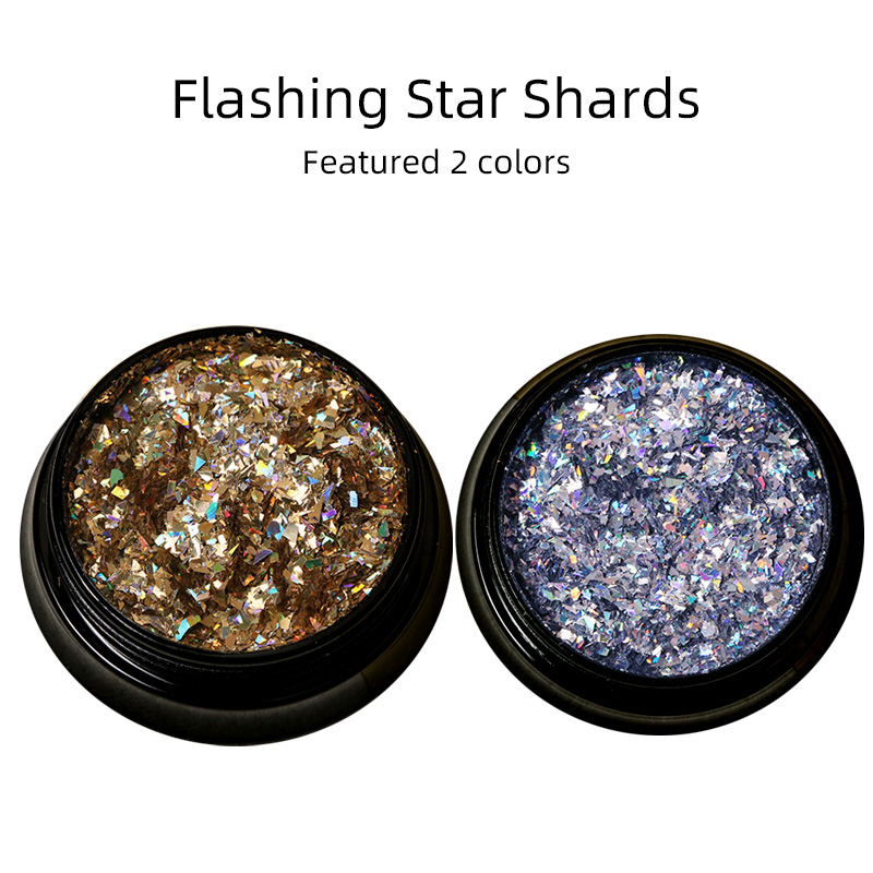 เล ็ บ Glitter Sequins Powder Holographic แชมเปญเงินสีสันผง Sparkly หกเหลี ่ ยม PET ปลอดภัย Chunky Flakes Sequins ผงเล ็ บชุด