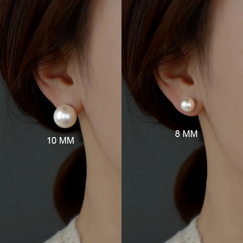 ต่างหูเข็มเงิน S925 ประดับมุก สีขาว เรียบง่าย เครื่องประดับ สําหรับผู้หญิง ขนาด 8 10 มม.