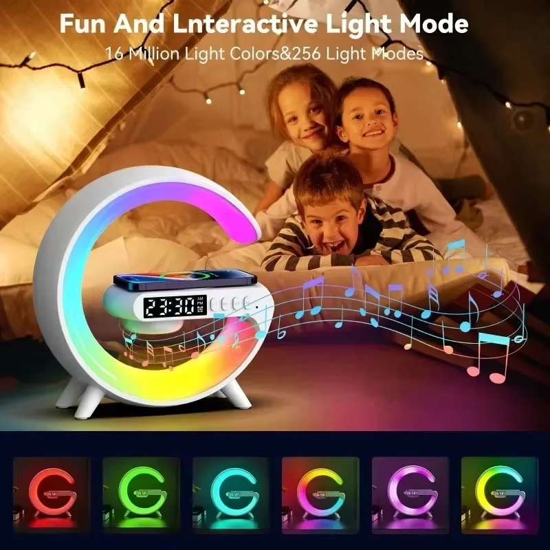 4in1led บรรยากาศ RGB เครื่องชาร์จไร้สายลําโพงบลูทูธโคมไฟตั้งโต๊ะมากกว่า 10 โหมดสีอ่อน