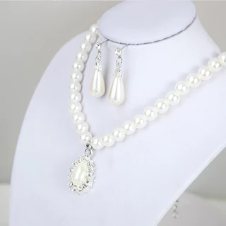 ต่างหูมุกหรูหราและชุดสร้อยคอ Waterdrop Diamond-Encrusted เจ้าสาวแฟชั่นอุปกรณ์เสริมอินเทรนด์