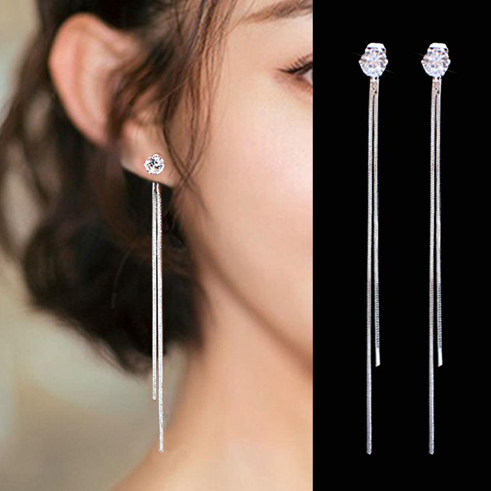 Super Fairy Diamond-Studded รุ่นยาวพู่ต่างหูที่ไม่ซ้ํากันต่างหูเพทายที่เรียบง่ายหญิง Influencer ต่างหูสไตล์เดียวกัน
