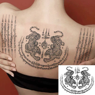รอยสักชั่วคราวลายเสือไทยกันน้ําแบบสมจริงงานศิลปะบนร่างกายครึ่งถาวร