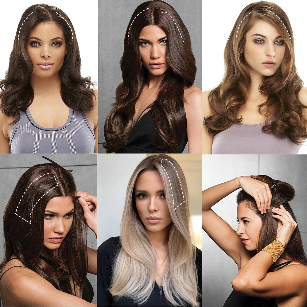 แผ่นผมสังเคราะห์คลิปในส่วนขยายสั้นตรงสําหรับผู้หญิง - รูปที่ 4