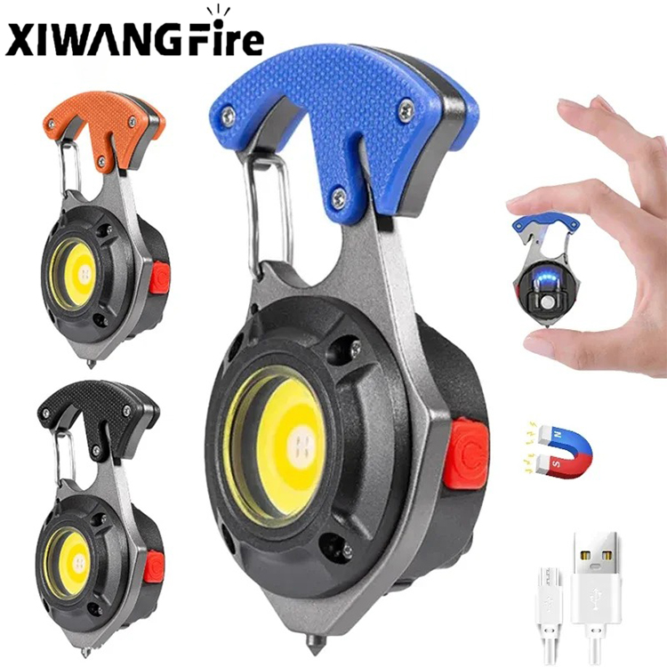 Xiwangfire MINI LED ไฟฉายพวงกุญแจ USB ชาร์จไฟทำงานตกปลา Lanterna พร้อมแบตเตอรี่ในตัว Cob ไฟฉาย