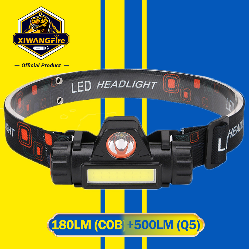 ไฟหน้า Led Q5 + COB ขนาดเล็ก แบบพกพา ใช้แบตเตอรี่ในตัว สําหรับตกปลา ตั้งแคมป์กลางแจ้ง