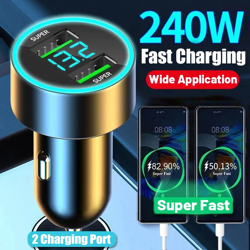 อะแดปเตอร์ชาร์จ USB 240W พร้อมจอแสดงผลดิจิทัล 2 พอร์ต สําหรับ iPhone Samsung Xiaomi Huawei