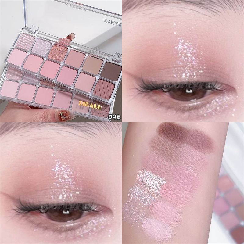 พาเลตต์อายแชโดว์ เนื้อแมตต์ กลิตเตอร์ ซีเมนต์ สีชมพูธรรมชาติ ติดทนนาน 12 สี