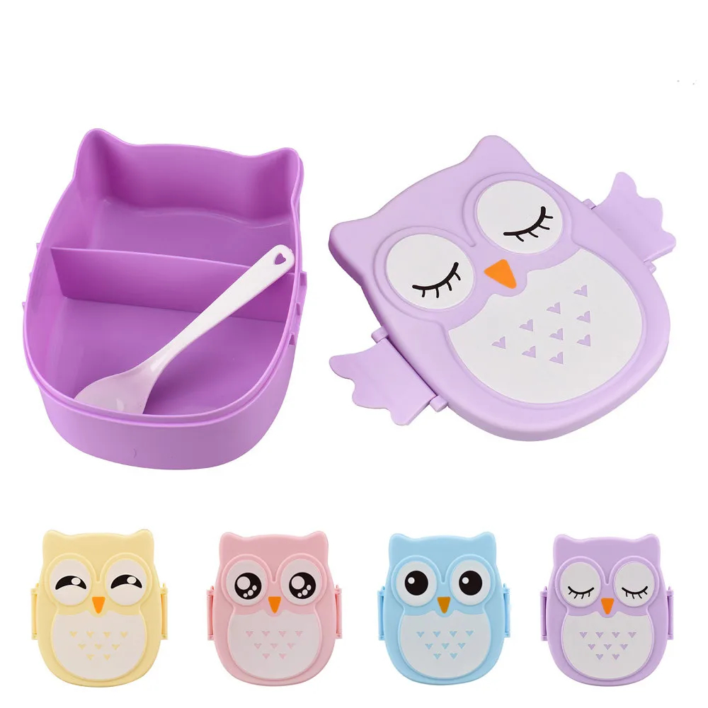 1 PC Owl รูปกล่องอาหารกลางวันช่องอาหารอาหารกลางวันพร้อมฝาปิด Almacenam Storage Cocina แบบพกพา Bento กล่องสําหรับเด็ก