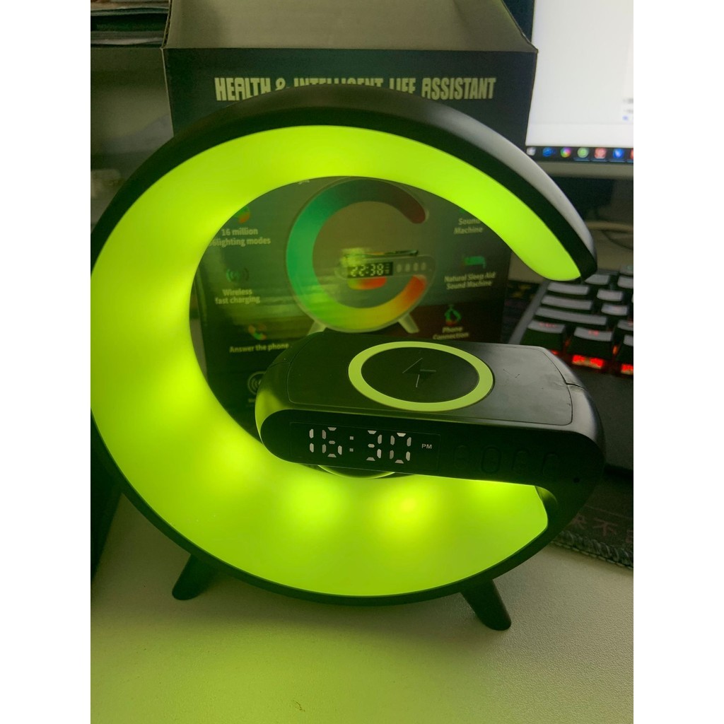 4in1led บรรยากาศ RGB เครื่องชาร์จไร้สายลําโพงบลูทูธโคมไฟตั้งโต๊ะมากกว่า 10 โหมดสีอ่อน