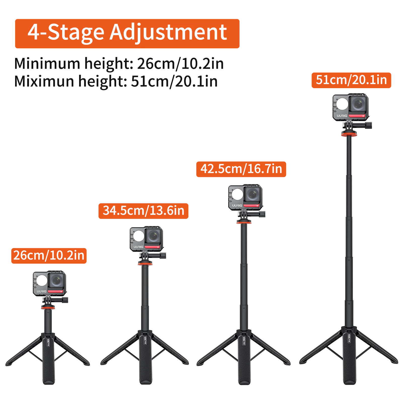 VRIG TP-08 ขาตั้งกล้อง Selfie Stick สําหรับ Insta360 X3 อุปกรณ์เสริม GoPro สําหรับ GoPro Max Hero 10 9 8 7 6 5 4, DJI Osmo Action, Insta 360 One R และ More Action กล้อง (20.1) สีดํา thumbnail 4