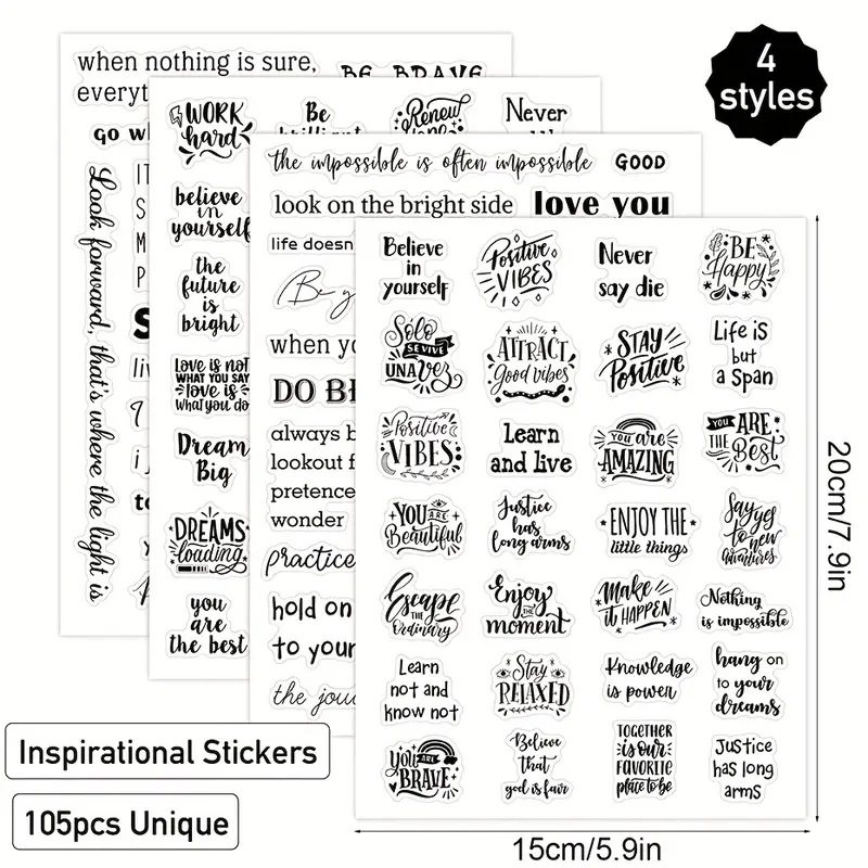 สติกเกอร์คําพูดและวลีสร้างแรงบันดาลใจ ขนาดเล็ก สําหรับตกแต่งสมุดภาพ 4 ชิ้น ต่อ 1 ชุด
