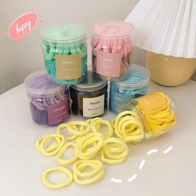 50 ชิ้น เด็กผู้หญิง ไล่ระดับสี ไร้รอยต่อ ยางรัดผม สีผม วงกลม ยืดหยุ่นสูง ยางรัดผม สีลูกกวาด ชุดกล่องหนัง
