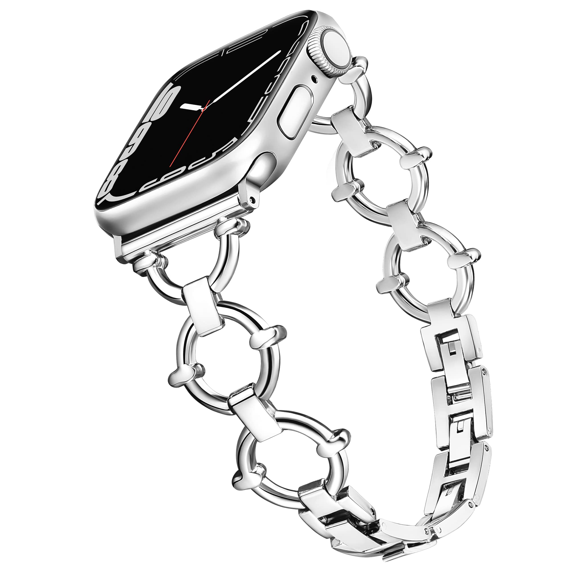 สายนาฬิกาข้อมือโลหะ รูปตัว O สามวง ประดับเพชร เรียบง่าย สําหรับ AppleWatch 2 4 6 8 Generation