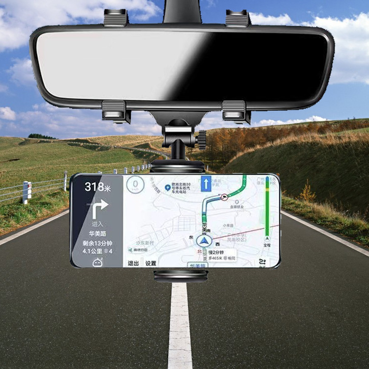 ที่วางโทรศัพท์มือถือ ติดกระจกมองหลังรถยนต์ 360° ขาตั้งสมาร์ทโฟน GPS แบบหมุนได้ สําหรับรถยนต์