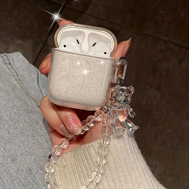 คริสตัลหมีโซ่ airpods หูฟังไร้สายกรณี pro เหมาะสําหรับ airpods2 เคสป้องกันรุ่นที่ 3 เคสรุ่นที่ 4