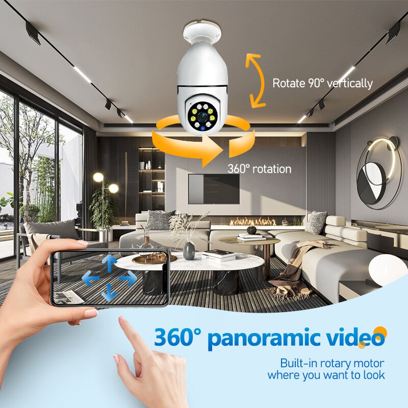 5g หลอดไฟ E27 กล้องเฝ้าระวังสีเต็มรูปแบบอัตโนมัติติดตามมนุษย์ซูมในร่ม Security Monitor กล้อง Wifi Night Vision