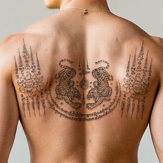 รอยสักชั่วคราวลายเสือไทยกันน้ําแบบสมจริงงานศิลปะบนร่างกายครึ่งถาวร