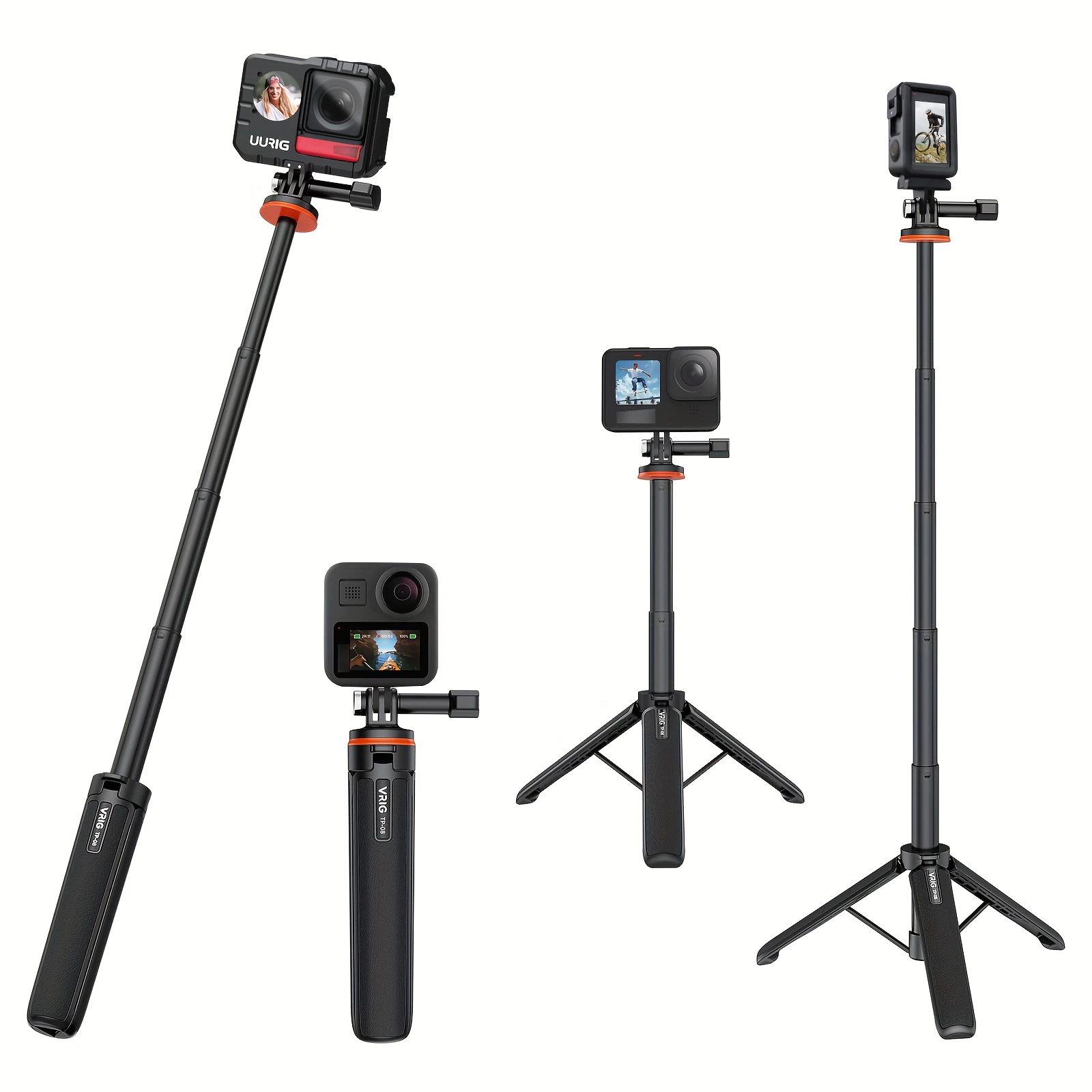 VRIG TP-08 ขาตั้งกล้อง Selfie Stick สําหรับ Insta360 X3 อุปกรณ์เสริม GoPro สําหรับ GoPro Max Hero 10 9 8 7 6 5 4, DJI Osmo Action, Insta 360 One R และ More Action กล้อง (20.1) สีดํา thumbnail 3