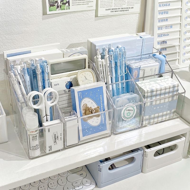 อะคริลิคโปร่งใสผู้ถือปากกา 5in1 ins Desktop Storage กล่องโต๊ะ Organizer
