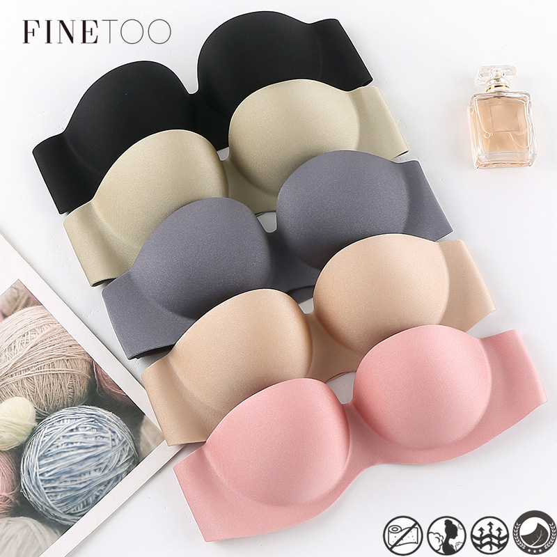 Finetoo ชุดชั้นในที่ไม่มีสายหนัง Push Up Bra สําหรับผู้หญิงไม่มีรอยต่อและสีทึบ Bralette