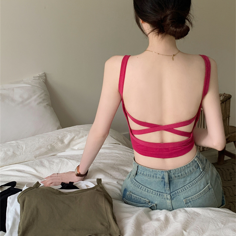เซ็กซี่ข้ามกลับออกแบบหวานและเผ็ดที่สวยงามสายรัดแผ่นหน้าอกยกทรงสั้นเชือกแขวนคอหลอดด้านบนผู้หญิงฤดูร้อน