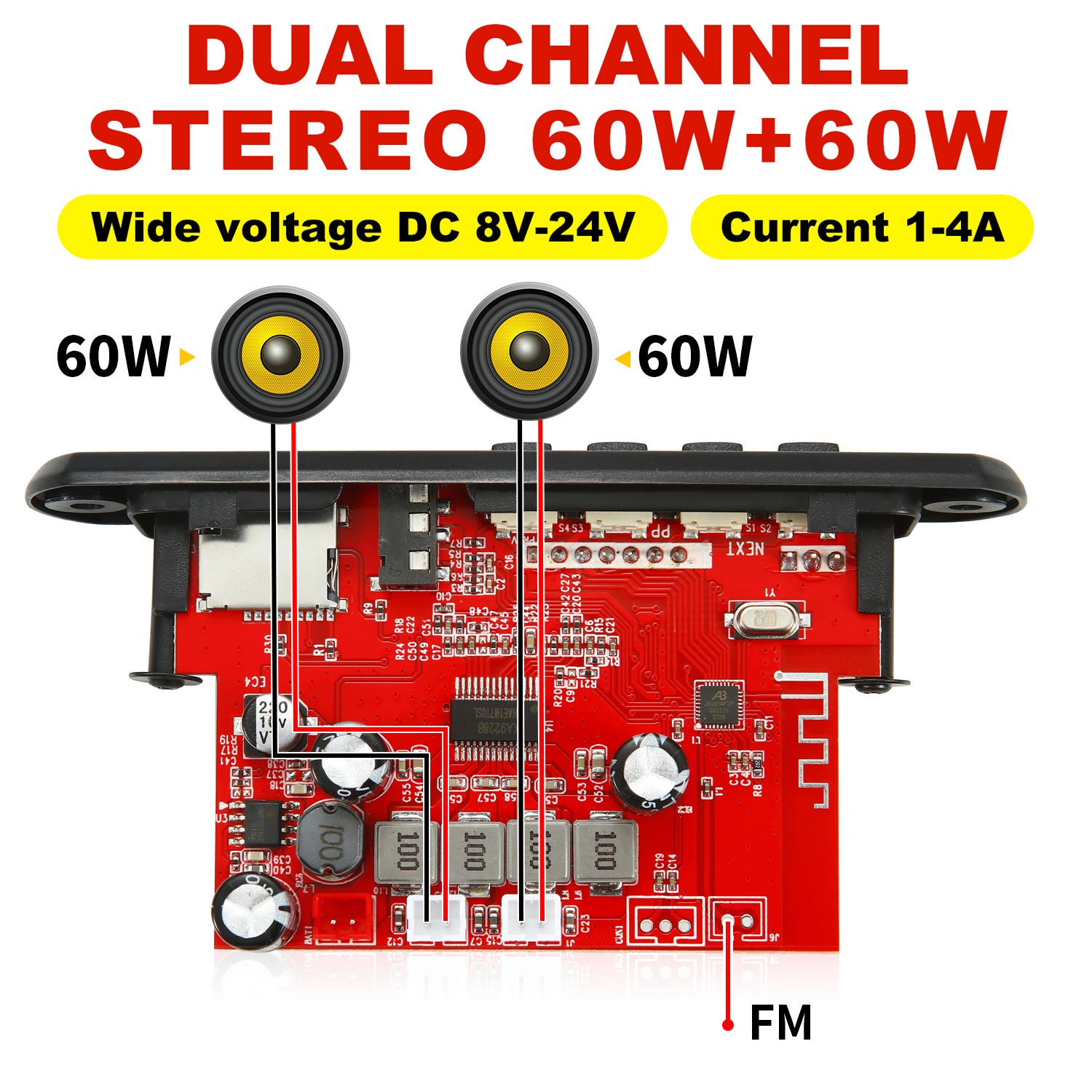 120W เครื่องขยายเสียงบลูทูธ 5.0 บอร์ดเครื่องเล่น 12V DIY MP3 เครื่องเล่นรถวิทยุ FM โมดูล TF USB Mic