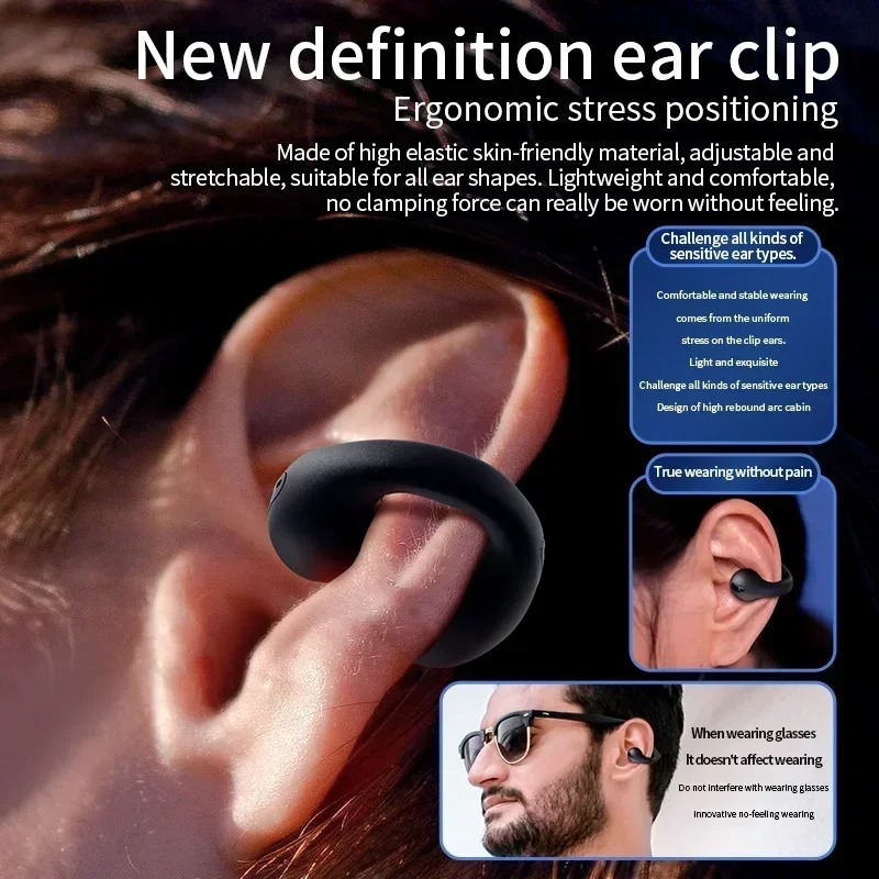 T75 กีฬา air conduction บลูทูธ 5.3 หูฟัง HiFi Sound หูฟังไร้สายคลิปหูกันน้ําเปิดหูหูฟังต่างหู