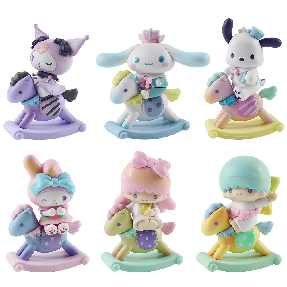 6 ชิ้น My Melody ขี่ Rainbow Horse รูป Cinnamoroll Kuromi ของเล่น Gashapon ตัวเลข