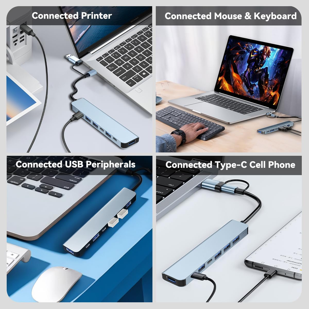 8 In 2 7 In 2 USB/Type C ถึง USB3.0 SD TF 3.5 มม.PD HUB พร้อม USB C Card Reader OTG สําหรับ PC แล็ปท็อป