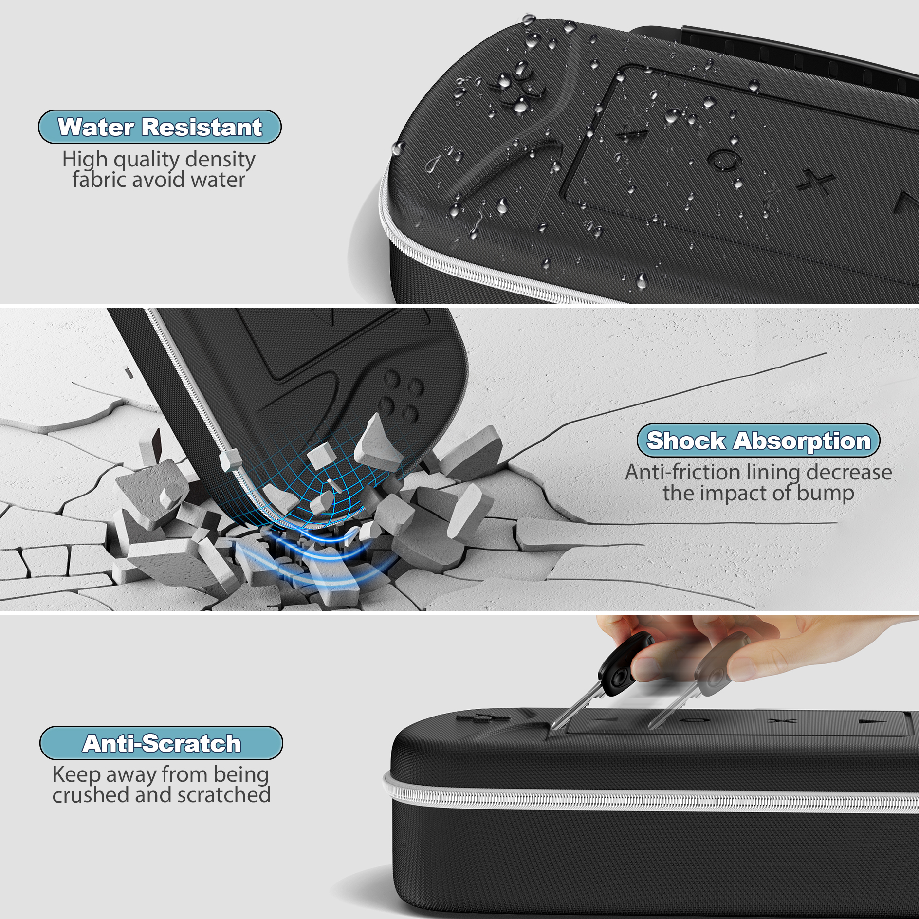 เคสแข็งสําหรับ PlayStation Portal Remote Player, กระเป๋าเดินทาง PS Portal พร้อมซิปกระเป๋าเพื่อเก็บอุปกรณ์เสริม PS Portal, เคสพกพา PS Portal ที่มีร่องตัดเฉพาะ, สีดํา - รูปที่ 3