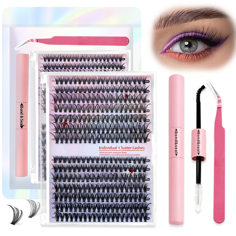 Lash Extension Kit DIY 280pcs Lash Clusters Eyelash Extension Kit, 9-16 มม.ผสม 30D 40D Curl ส่วนบุคคล Lashes Kit พร้อม Lash Bond และ Seal Lash แหนบสําหรับ Self ใช้