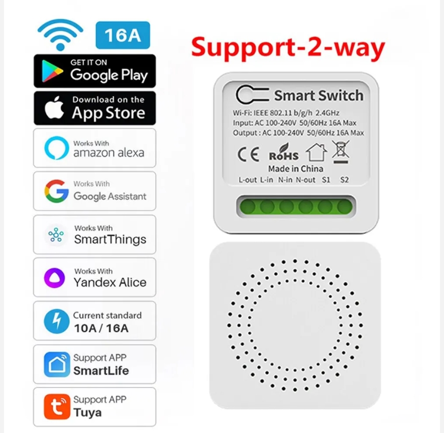 16a Tuya สมาร์ท WiFi สวิทช์สนับสนุน 2-Way DIY สวิทช์ Mini สมาร์ท Breaker สมาร์ท Life Control สนับสนุน Alexa Google Alice