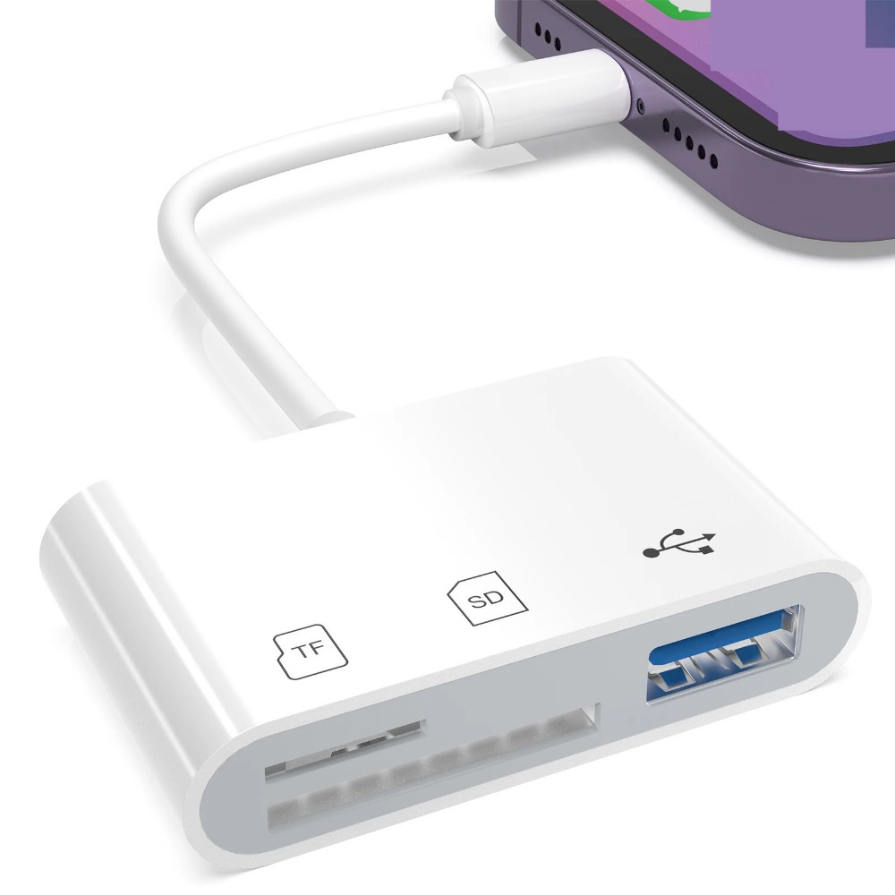 3 in 1 เครื่องอ่านการ์ด IOS to SD TF USB สําหรับ iPhone พร้อมอะแดปเตอร์กล้อง USB รองรับกล้องเกม
