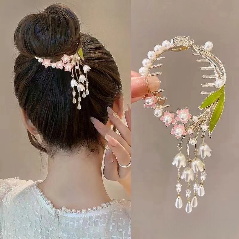 สไตล์โบราณ Lily of the Valley พู่คลิปผม Ball Head Fixing Handy เครื่องมือคว้าคลิปหญิง High-End กิ๊บติดผมครึ่งผูกผม Gra