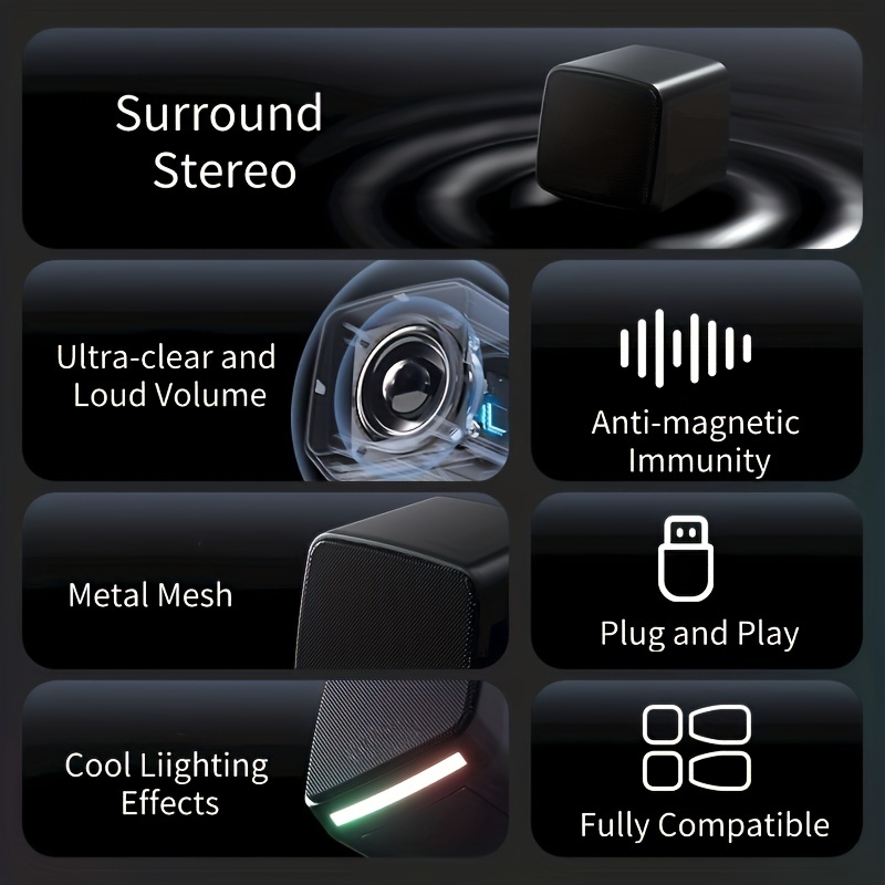 E-1078 คอมพิวเตอร์ USB ลําโพงแบบมีสาย USB ขับเคลื่อน 3.5 มม.AUX อินพุตลําโพงแบบพกพา,เหมาะสําหรับคอมพิวเตอร์,แล็ปท็อป,เดสก์ท็อป