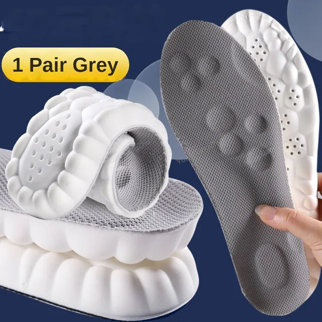 1 คู่ 4D Shock Absorption Sport Insoles นุ่ม Breathable Orthopedic สูง-ยืดหยุ่นรองเท้าสําหรับชายผู้หญิง EVA นวด Insole