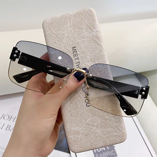 Frameless 2025 แว่นตากันแดดสแควร์ UV400 ป้องกันเลนส์ไล่โทนสีสําหรับผู้หญิงผู้ชายแว่นตาแฟชั่น Unisex